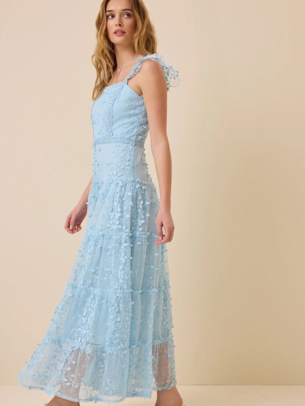 Altard State Kallie Lace Tiered Maxi Dress Blue Size M